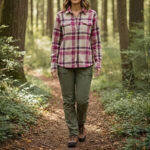 Patagonia Pink Fjord Organic Cotton Cream Plaid Flannel Shirt